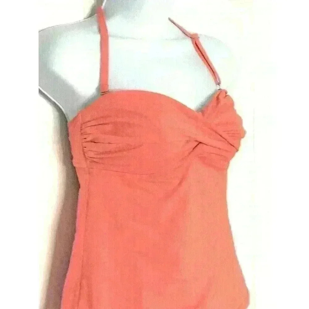 Lands End Canvas 1963 tankini set XS halter neck ruched adjustable orange